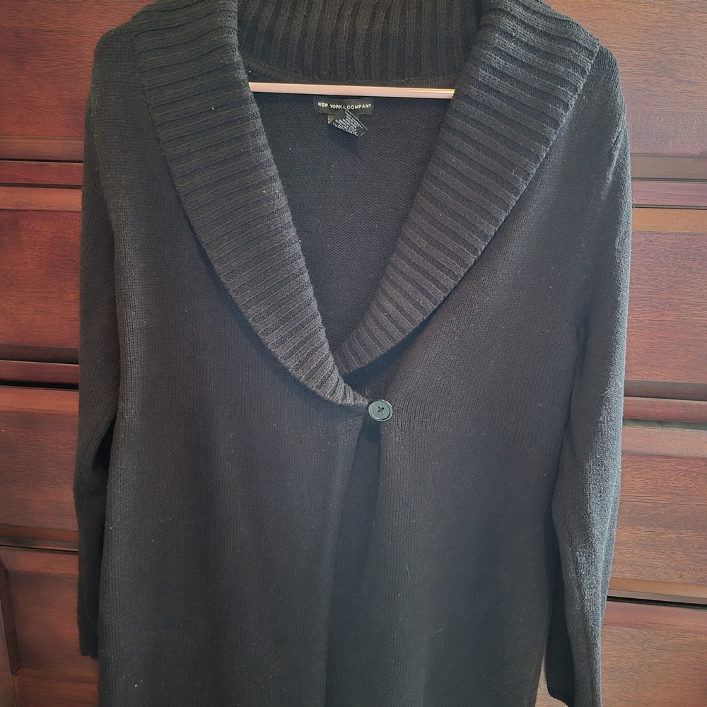 New York & Company Black Cardigan with Shawl Collar